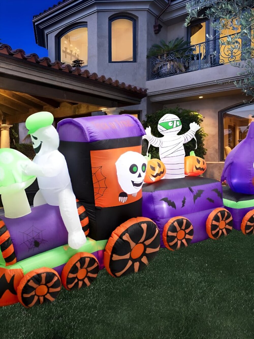 11FT Halloween Inflatables Ghost Train with Mushroom Onion/Mummies/Pumpkin